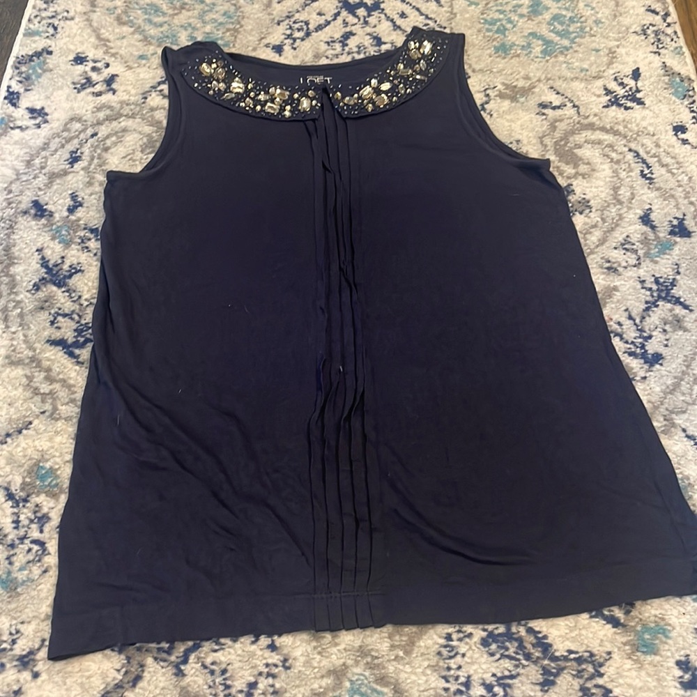 SP LOFT tank- navy with jeweled collar